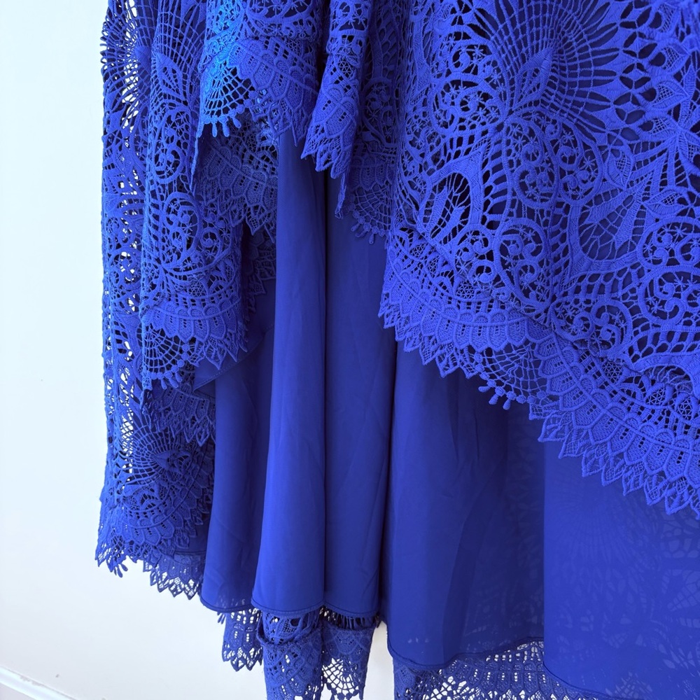 Nicole Miller Blue High Low Embroidered Lace Prom Wedding Guest Dress Gown Sz 8 - Picture 14 of 16